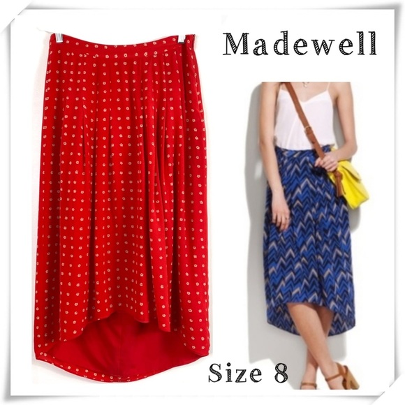 Madewell Dresses & Skirts - MADEWELL Floral Silk Pleated High-Low Midi Skirt in Red Size 8 Style#61629